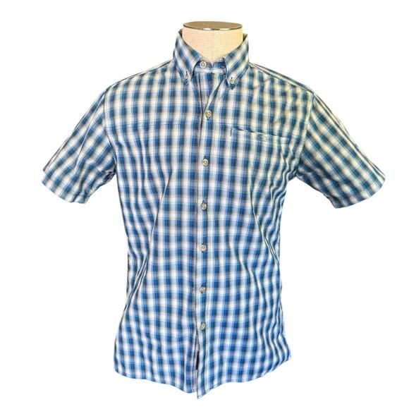 Eddie Bauer Blue Plaid Short Sleeve Button Front Shirt Size Small EUC - Picture 1 of 5